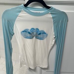 Blue and White Long Sleeve Women's Top I am gia size xxs